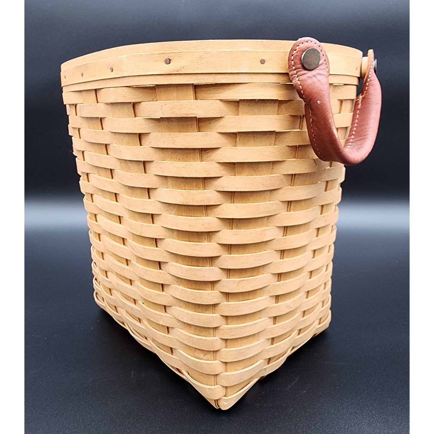 2005 Longaberger Leather Handles Basket Signed TET w/ Liner 11.5" x 9.25"