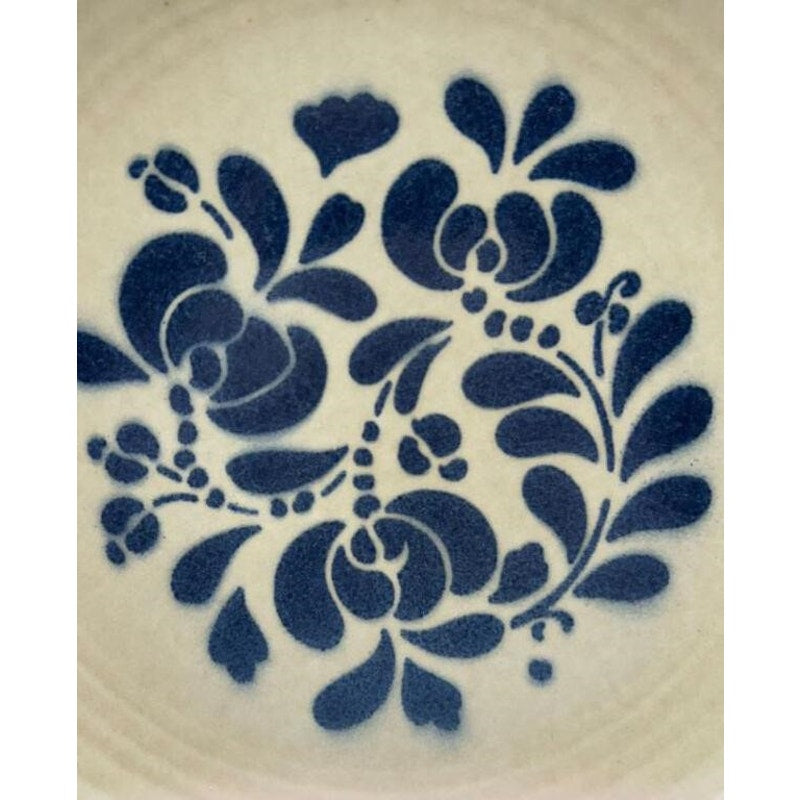 VTG Pfaltzgraff Folk Art 5‑Pc Place Setting Blue Floral (1977)Tan USA Stoneware