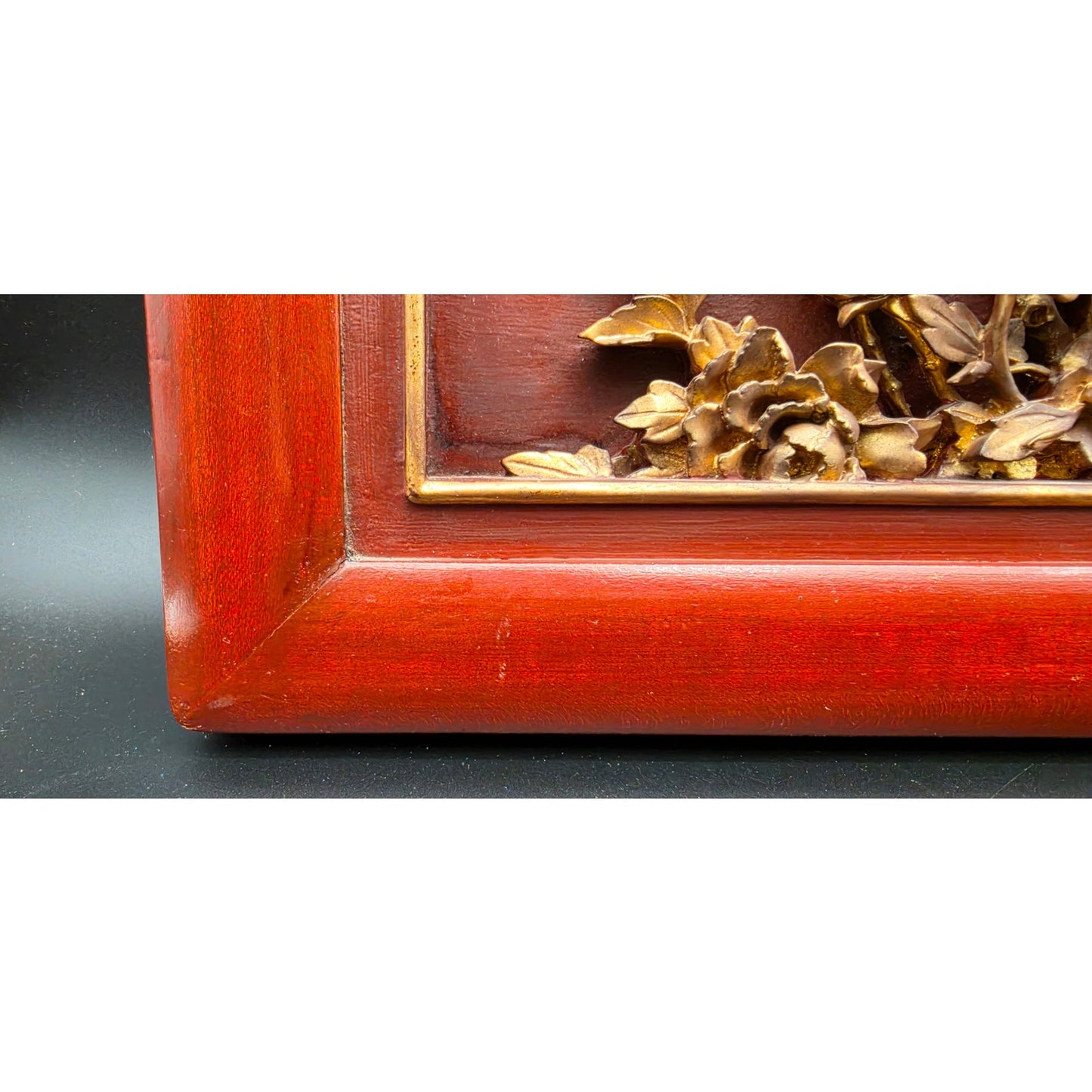 Vintage Chinese Carved Wood Panel & Header – Birds & Blossoms – Gold Detail - Rare