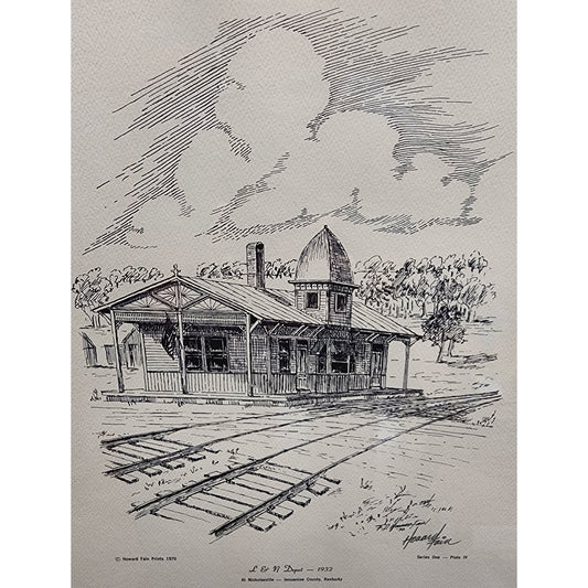 L & N Depot 1932 Lithograph signed by artist Howard Fain Framed 16.5x20.75 1970