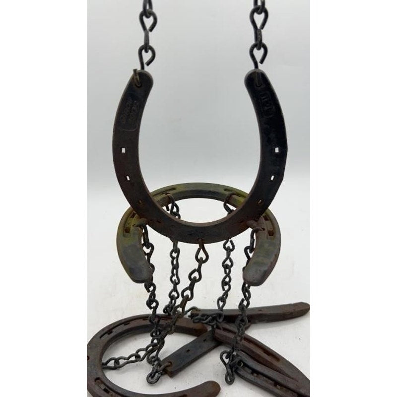 Rustic Handmade Horseshoe Wind Chimes 15" Metal Chains Hearts Western Farmhouse Decor