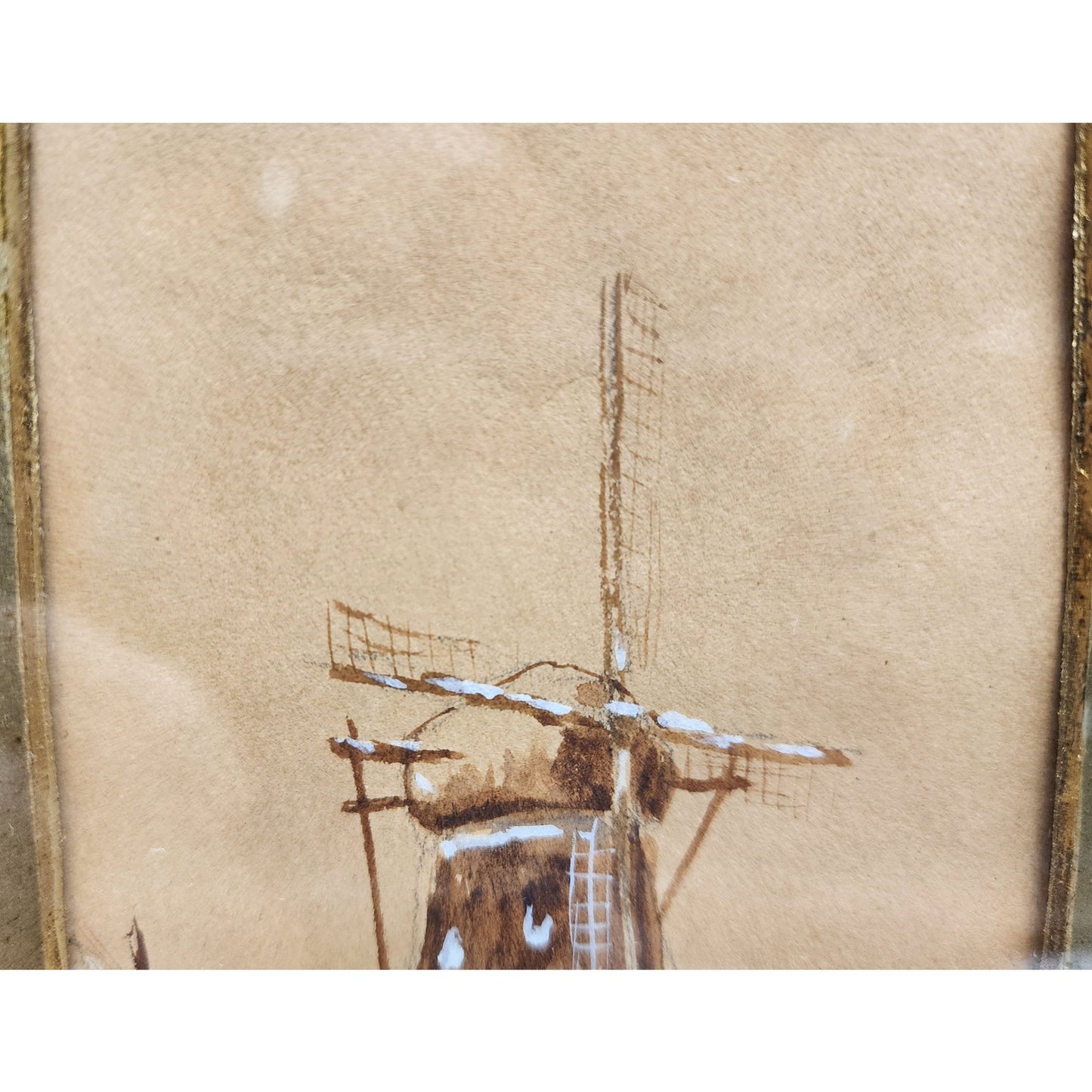 Antique Louis Apal Dutch Windmill Original Watercolor Gold Ornate Frame RARE