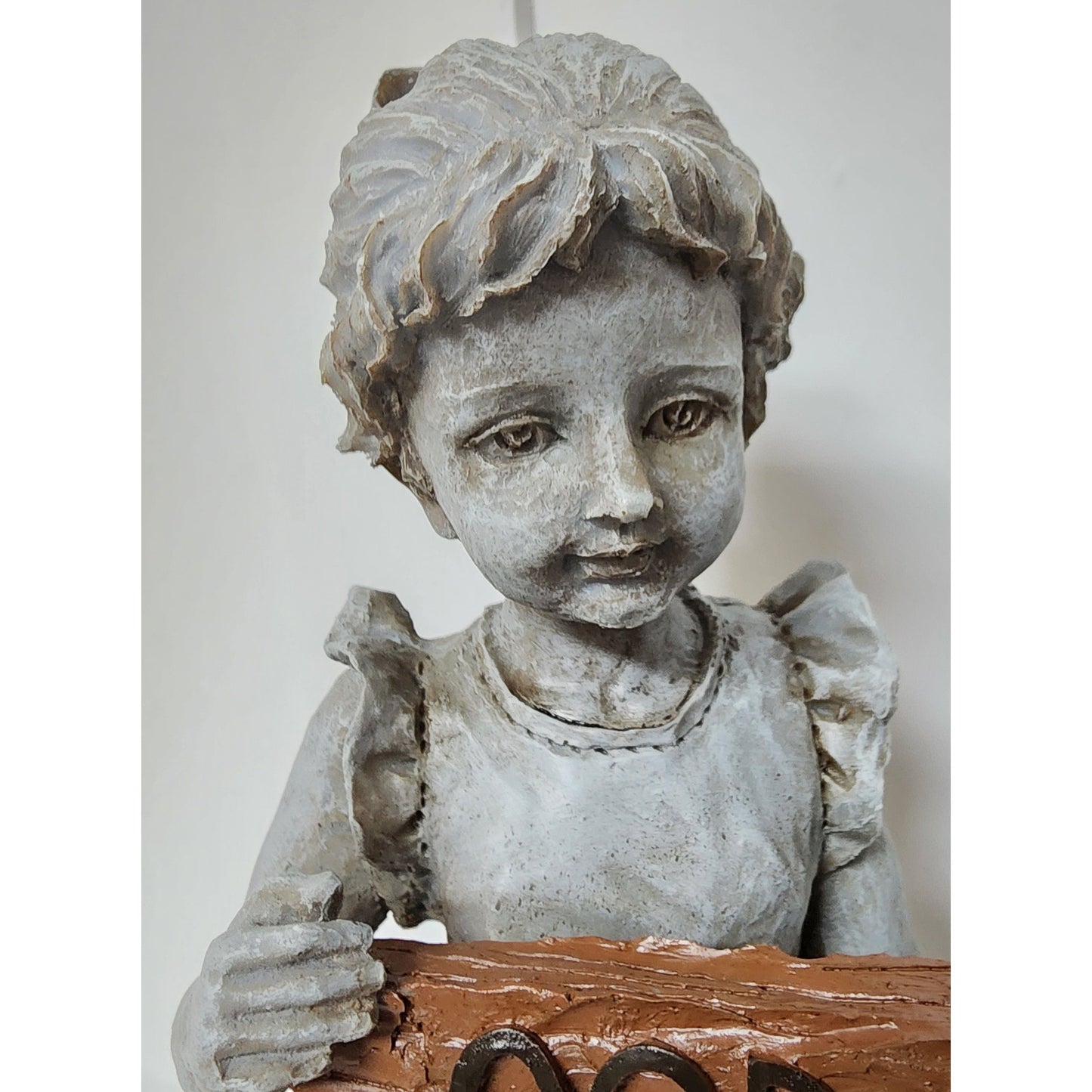 Vintage Resin Children Figurine Holding “God Bless America” Sign 11.5" Patriotic