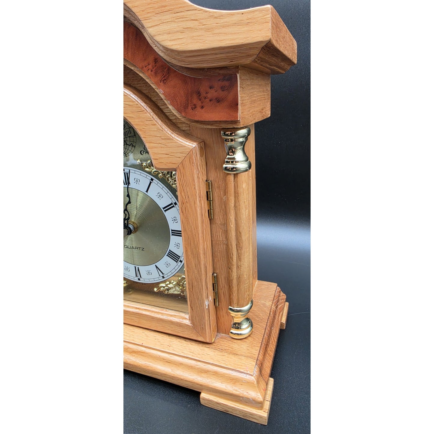 Vintage Tempus Fugit Quartz Mantle Clock Solid Wood & Brass 13" Works Perfectly