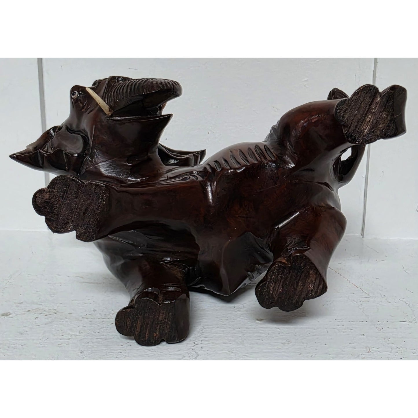 Vintage Hand‑Carved Mahogany Elephant Figurine 6" Wide Solid Wood Sculpture Nice