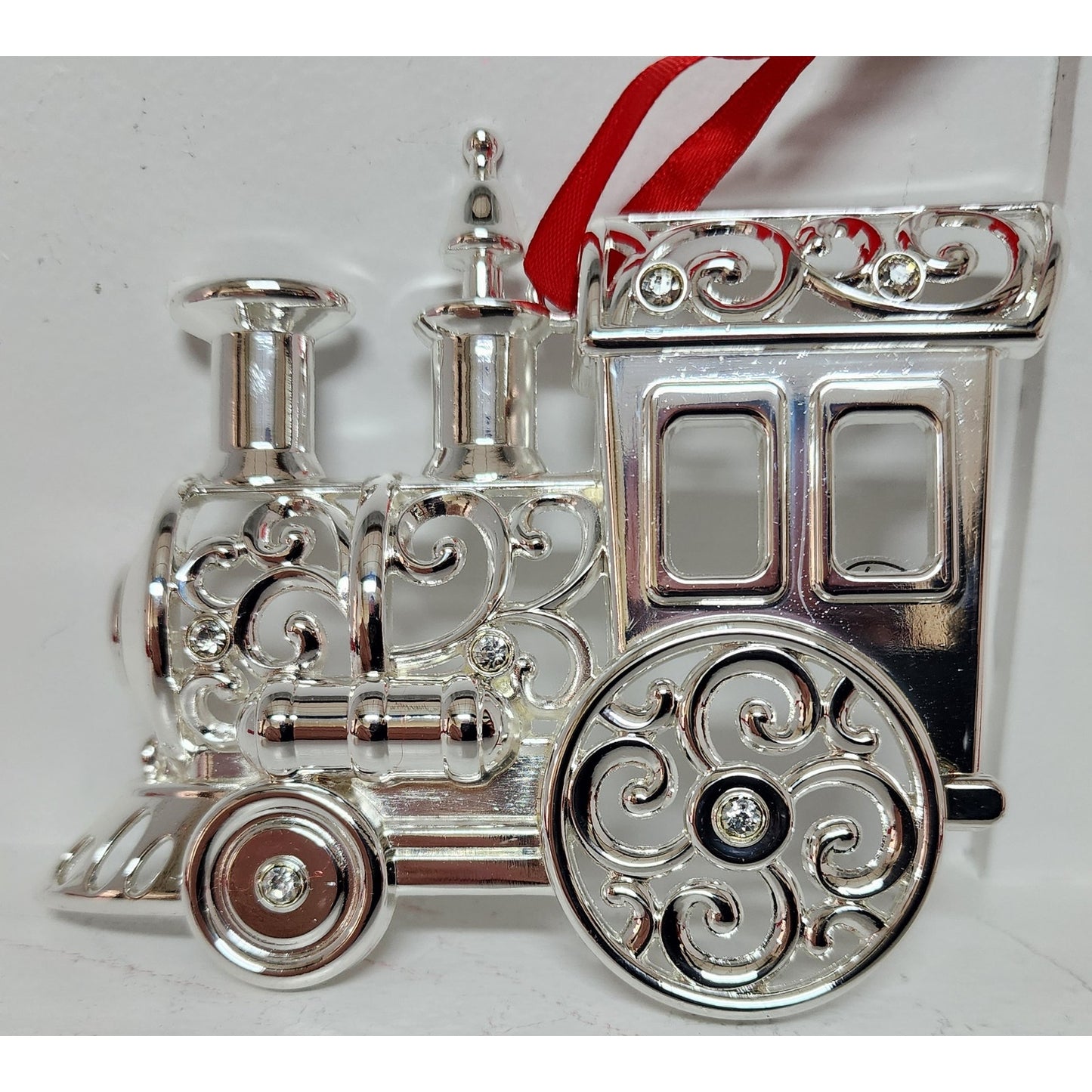 Lenox Silverplate Crystal Tree & Train Ornaments w/ Boxes – Vintage Holiday Set
