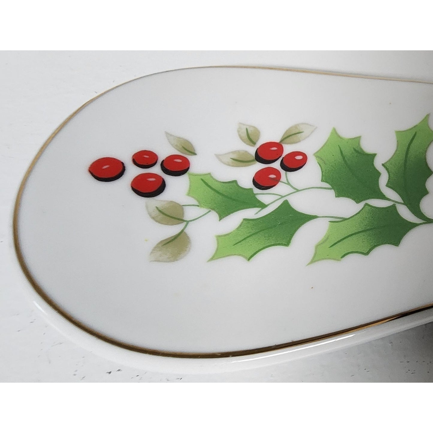 Royal Norfolk Holly Berry Spoon Rest Gold Trim Christmas Ceramic Vintage