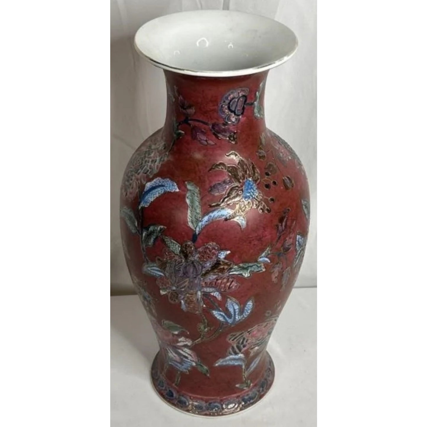 Vintage Beautiful Chinese Vase with Textured Gold Inlay - 18.5" Tall - Rare