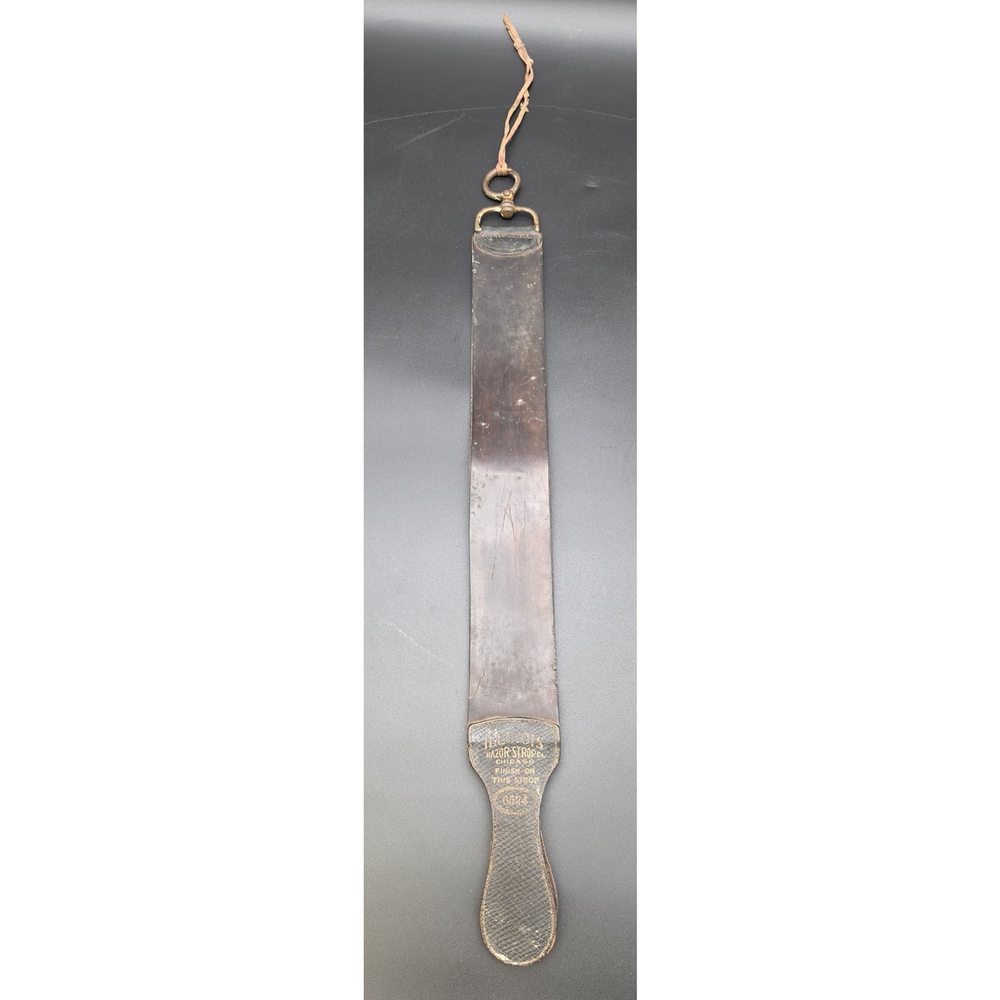 Vintage Illinois Barber Razor Strop 6534 Two‑Sided Leather w/ Brass Ring