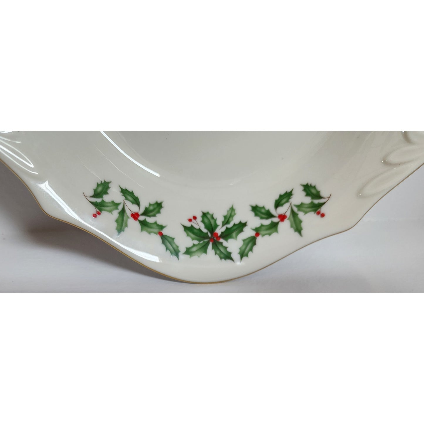 Lenox Holiday Candy Dish 24K Gold Trim Scalloped Rim w/ Box Vintage Christmas