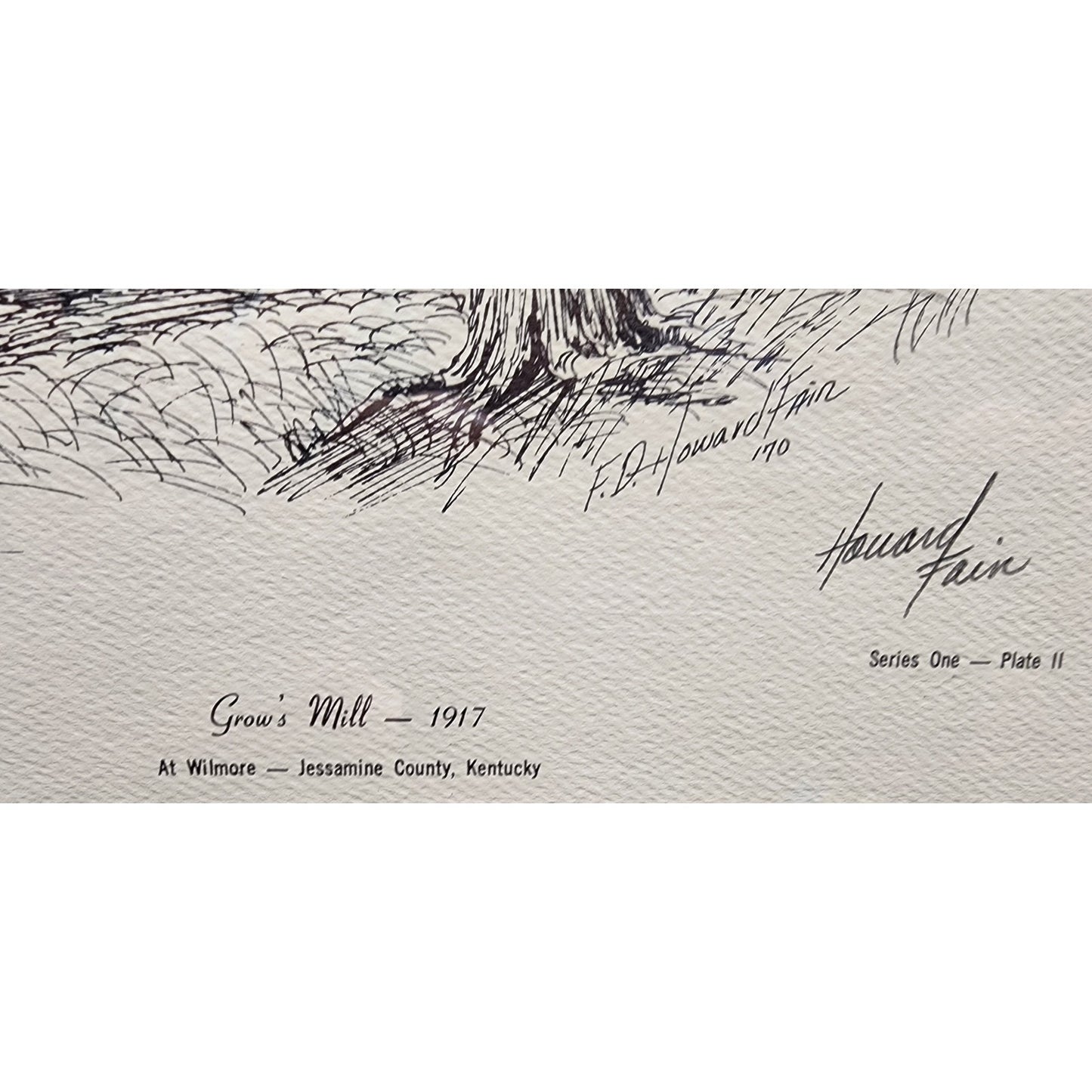Grow’s Mill 1917 Lithograph signed by artist Howard Fain Framed 16.5x20.75 1970