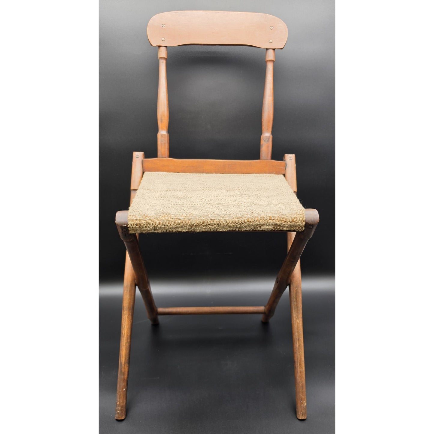 Federal Era Hardwood Folding Chair w/ Woven Seat, Unique Fold System, 1800s