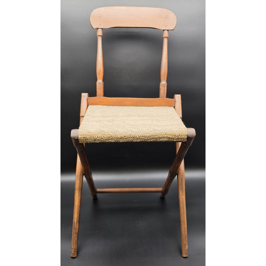 Federal Era Hardwood Folding Chair w/ Woven Seat, Unique Fold System, 1800s