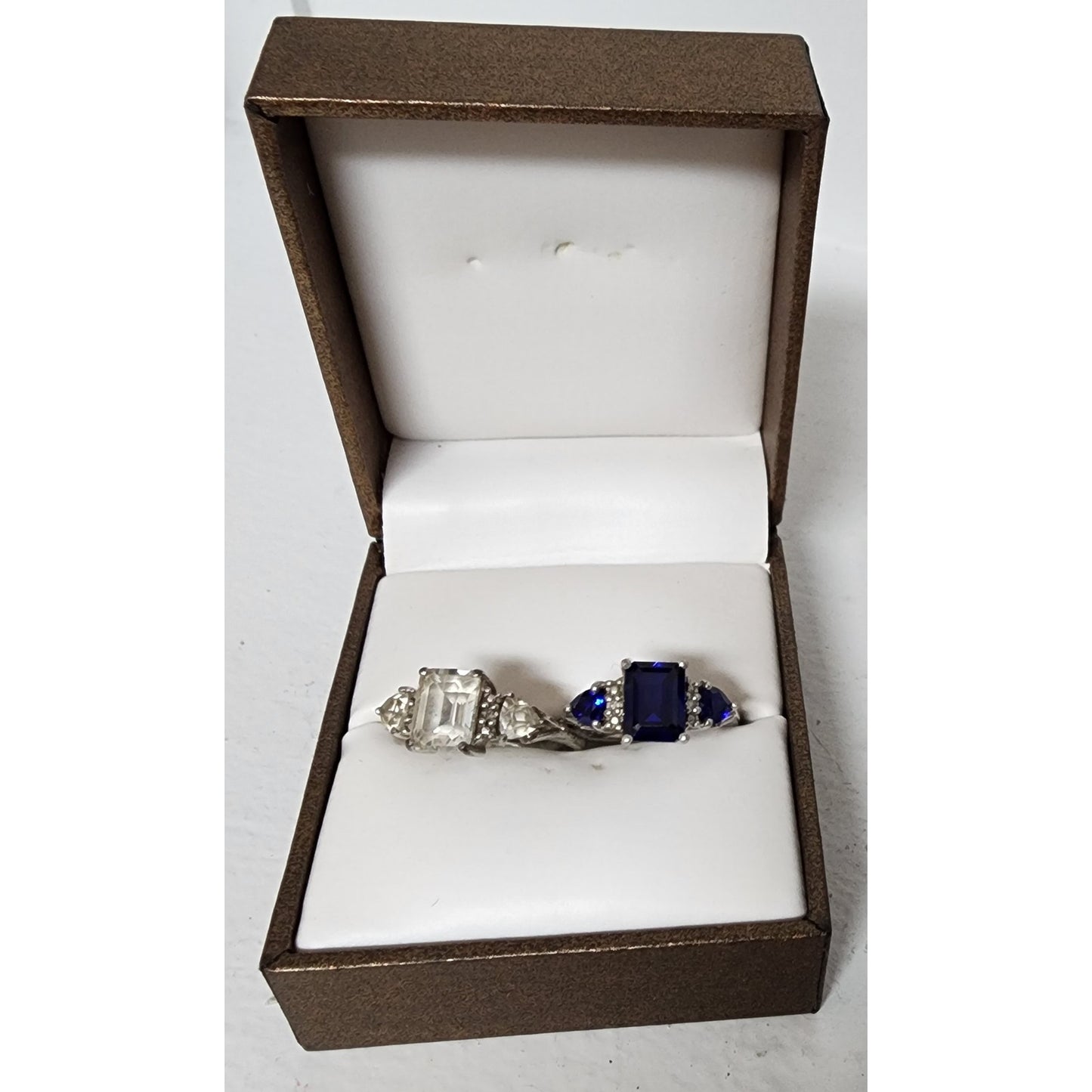 2 Vintage Sterling Silver Rings Size 7 w/ Diamonds & Gemstones + Gift Box