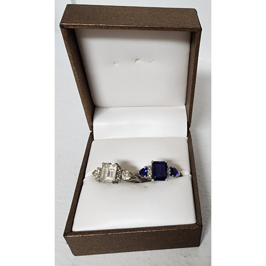 2 Vintage Sterling Silver Rings Size 7 w/ Diamonds & Gemstones + Gift Box