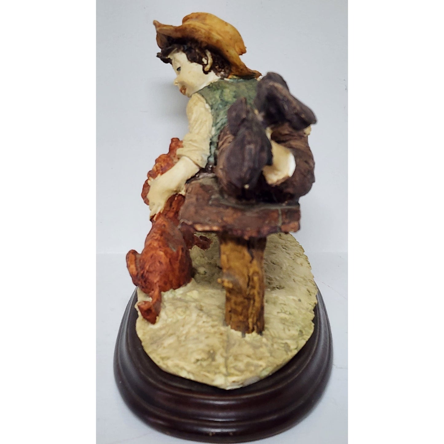 Giuseppe Armani Boy & Dog Figurine on Wood Base 9.5" Vintage Italy