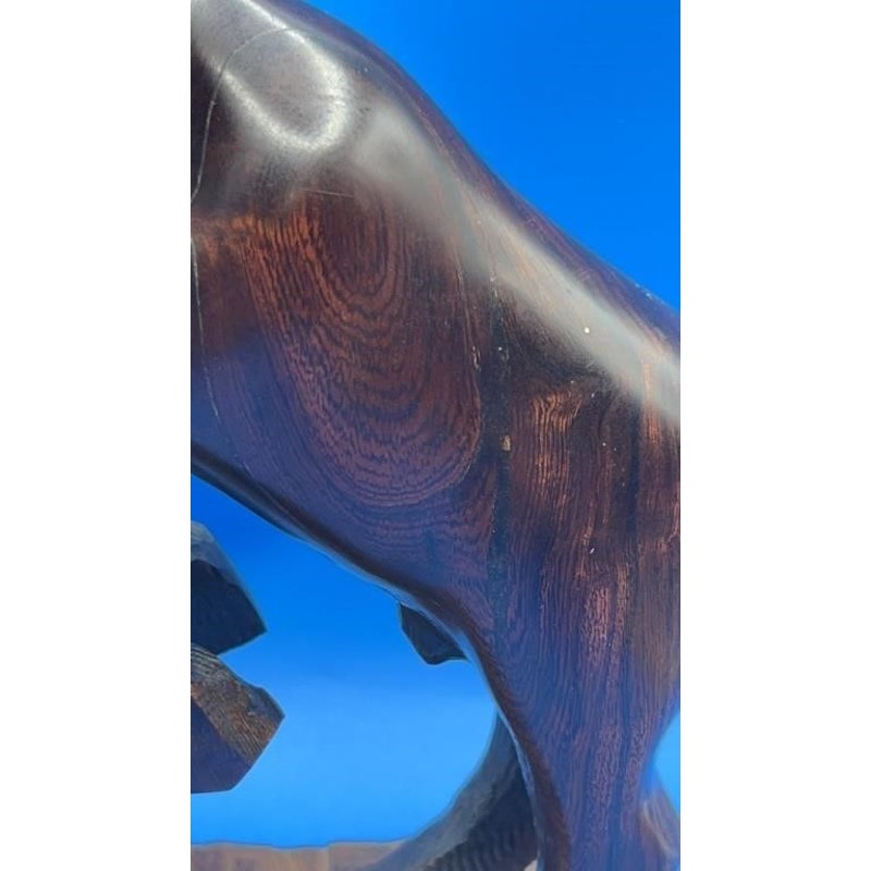 VTG Hand-Carved Solid Wood Ram Sculpture 9.75" Tall Heavy Folk Art Figurine