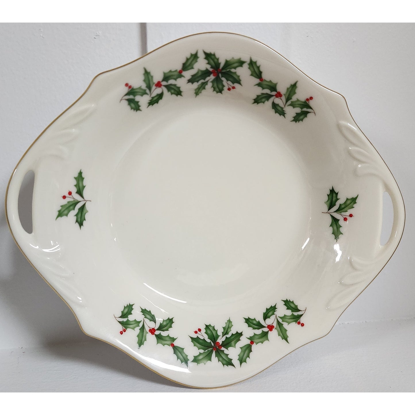 Lenox Holiday Candy Dish 24K Gold Trim Scalloped Rim w/ Box Vintage Christmas