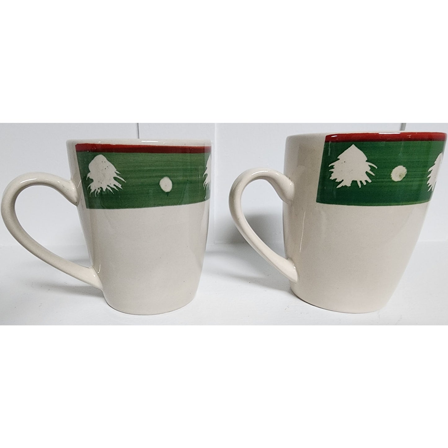 VTG Chinese Stoneware Christmas Dinnerware Set Hand Painted Trees 24 Pc - Rare