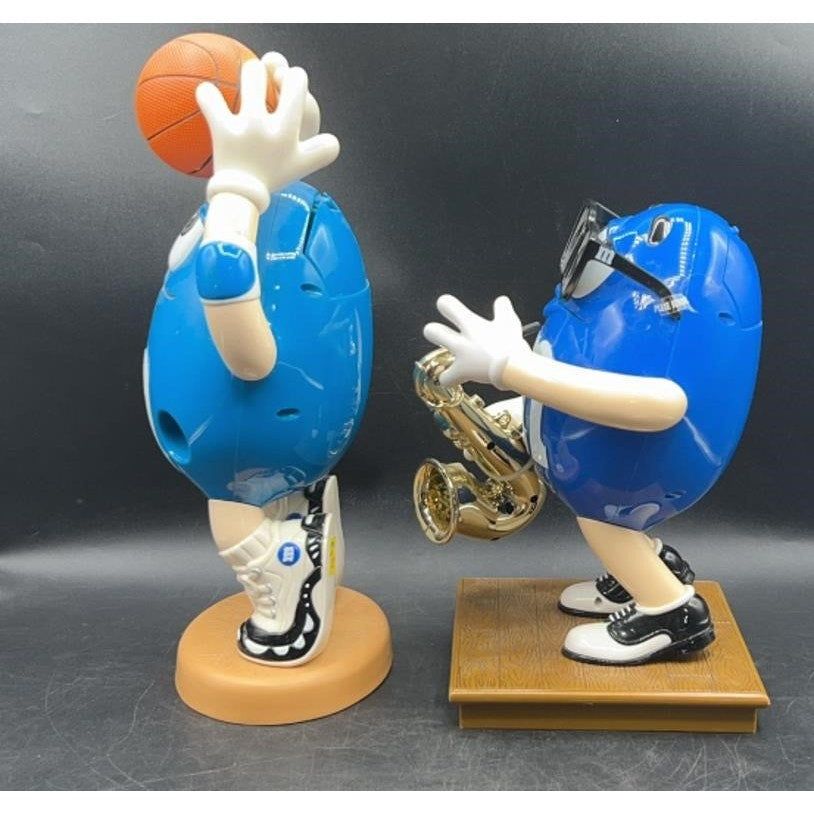 Vintage M&M’s Blue Candy Dispensers Lot – Basketball Player & Saxophone Musician