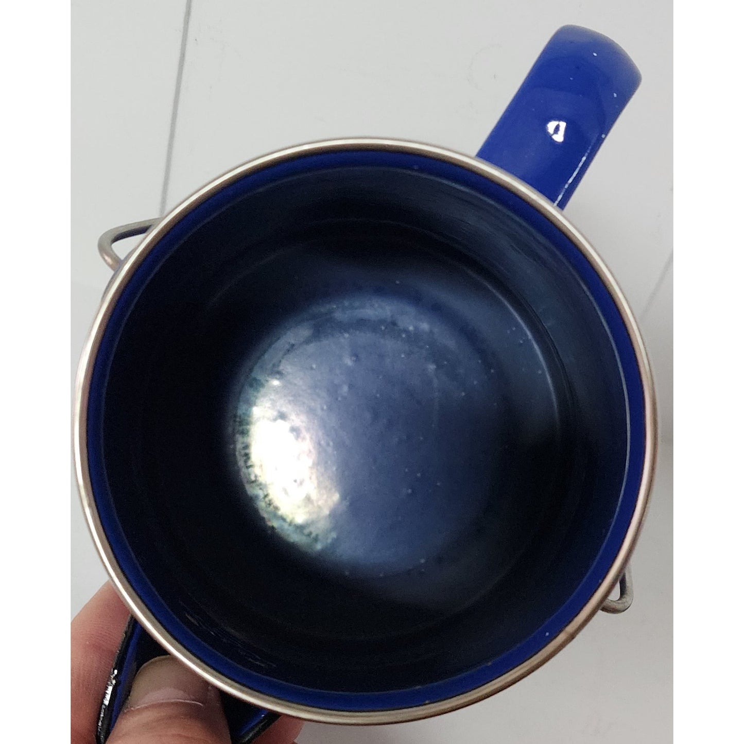 Vintage - Beautiful Blue Speckled Enamelware Water Kettle Pot w/ Handle & Lid