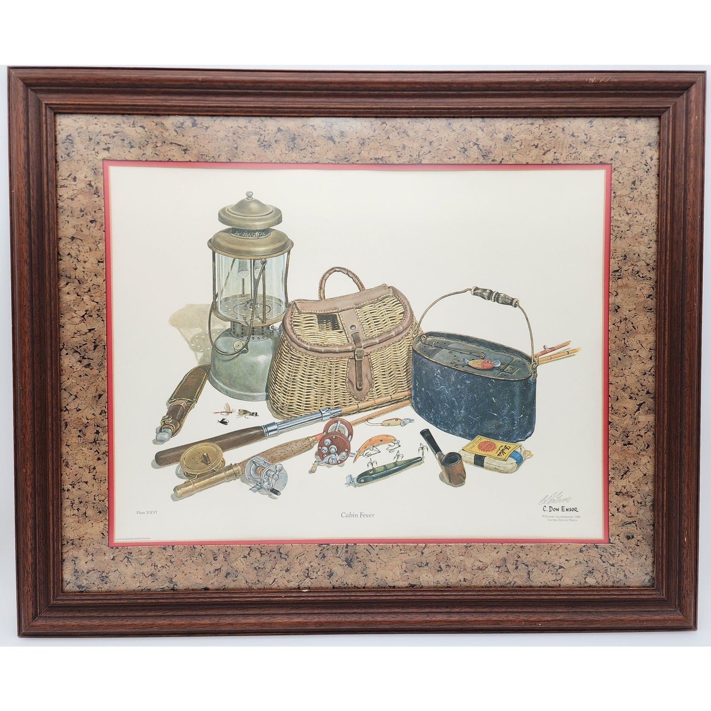 Cabin Fever C. Don Ensor 1980 Signed Litho Framed Cork Matte Fishing Print