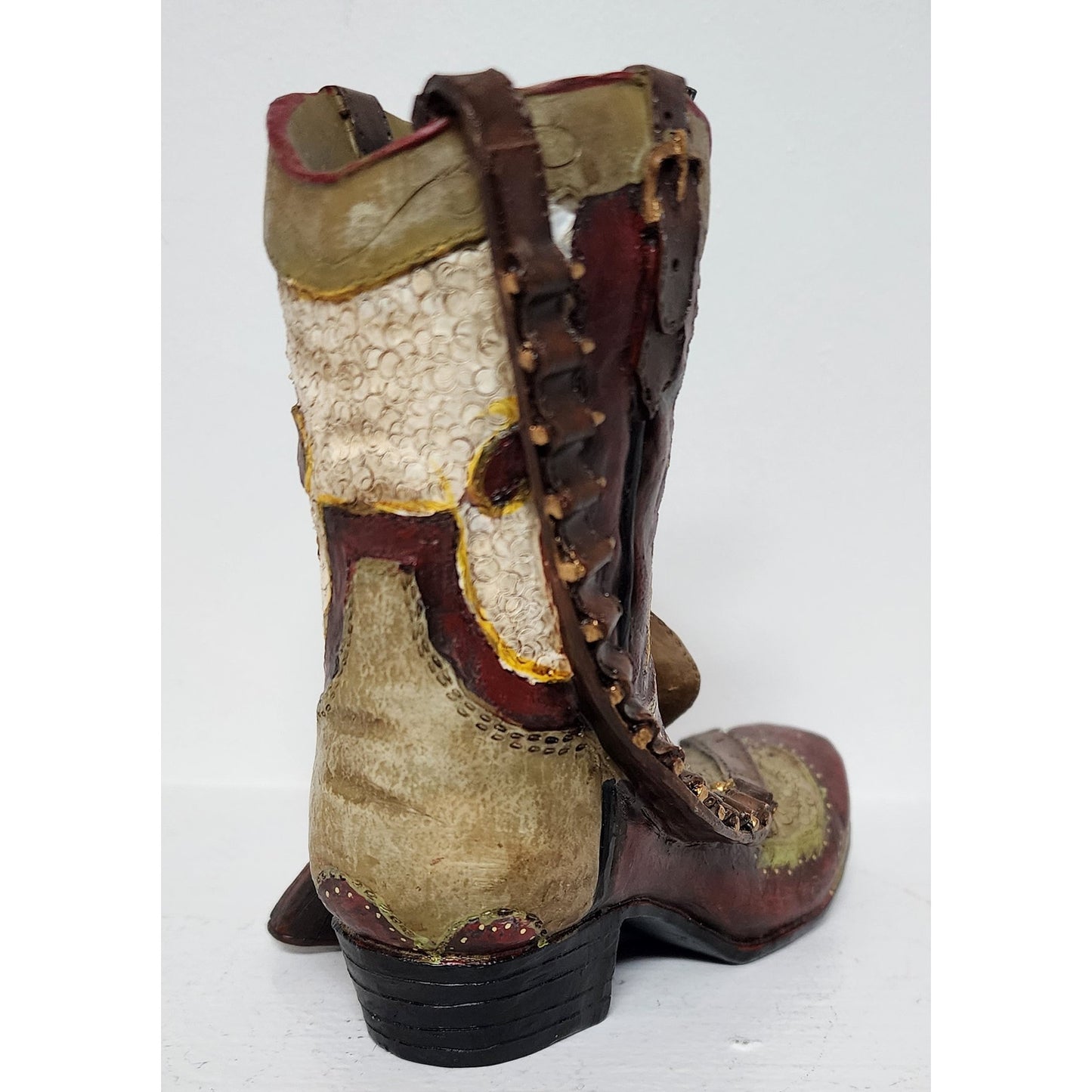 Vintage Handpainted Western Boot Figurine w/ Hat & Rifle Resin Hand Painted 5.5"