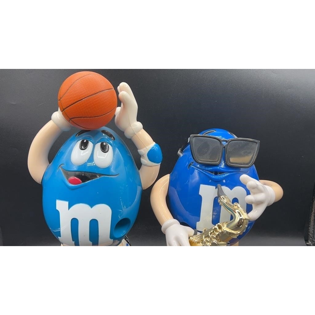 Vintage M&M’s Blue Candy Dispensers Lot – Basketball Player & Saxophone Musician