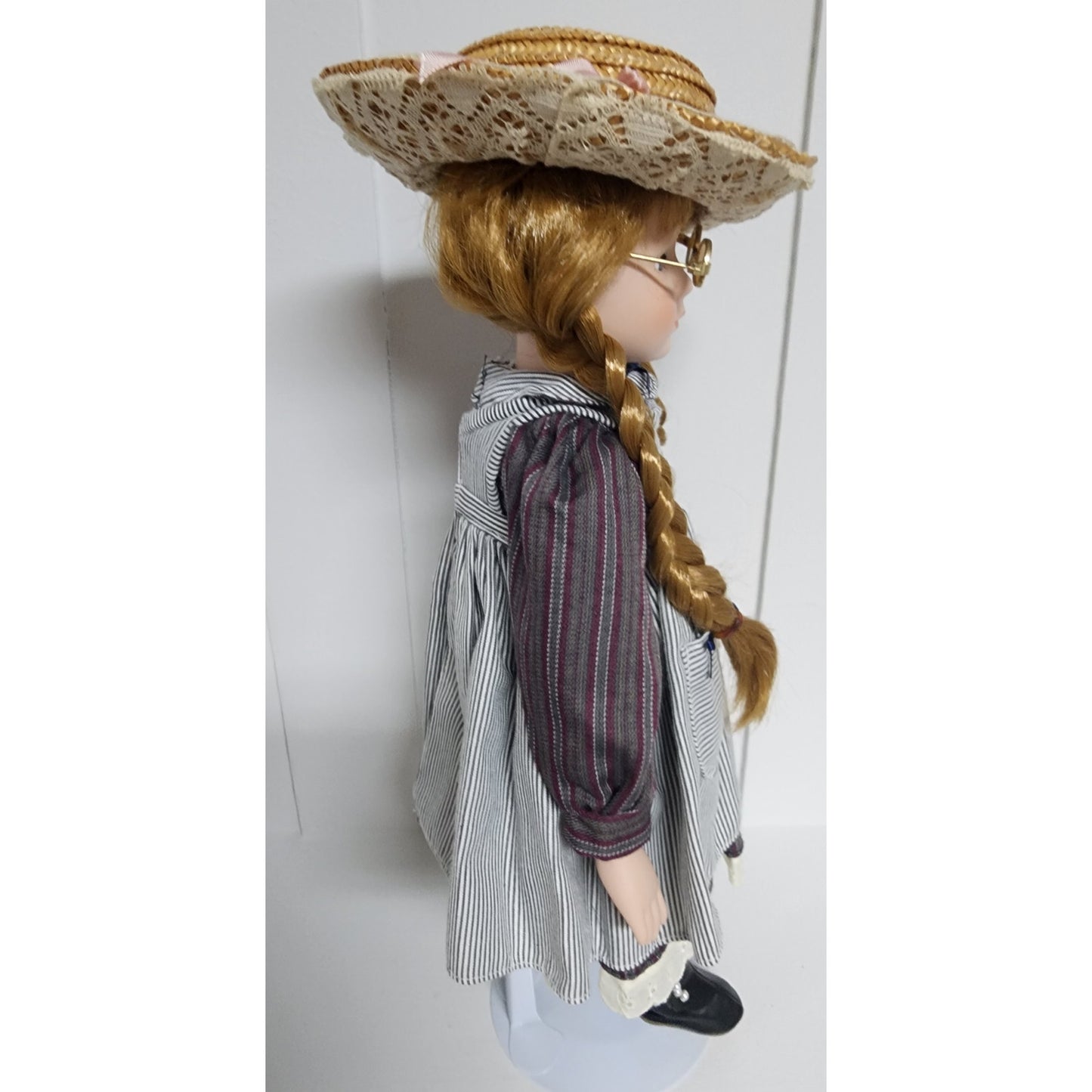 Vintage 1990s Tender Hearts Treasures “Laura” Porcelain Doll w/ Straw Hat & Glasses