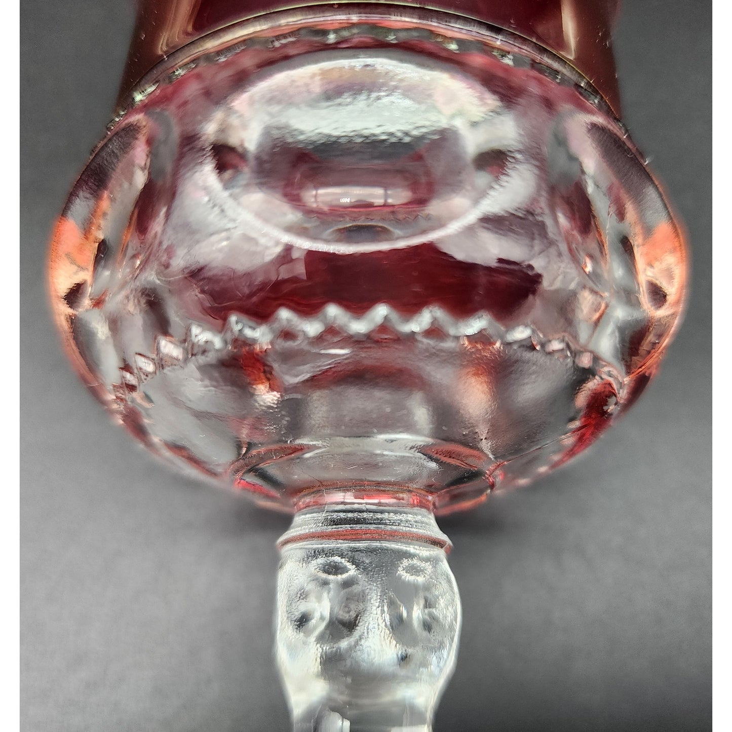 8 Kings Crown Thumbprint Ruby Flash Goblets 4.3" Vintage Glass Set