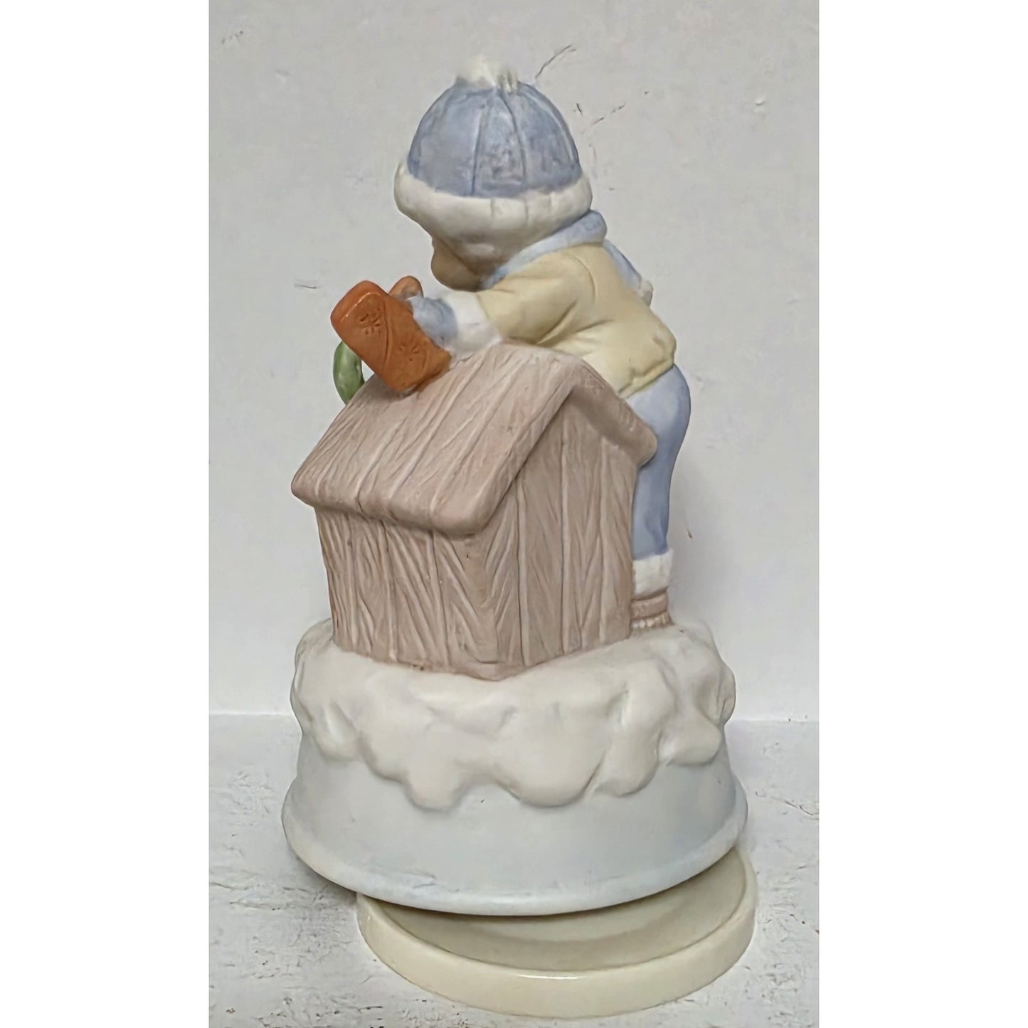 Vintage Boy & Dog Christmas Music Box Rotating Porcelain Figurine