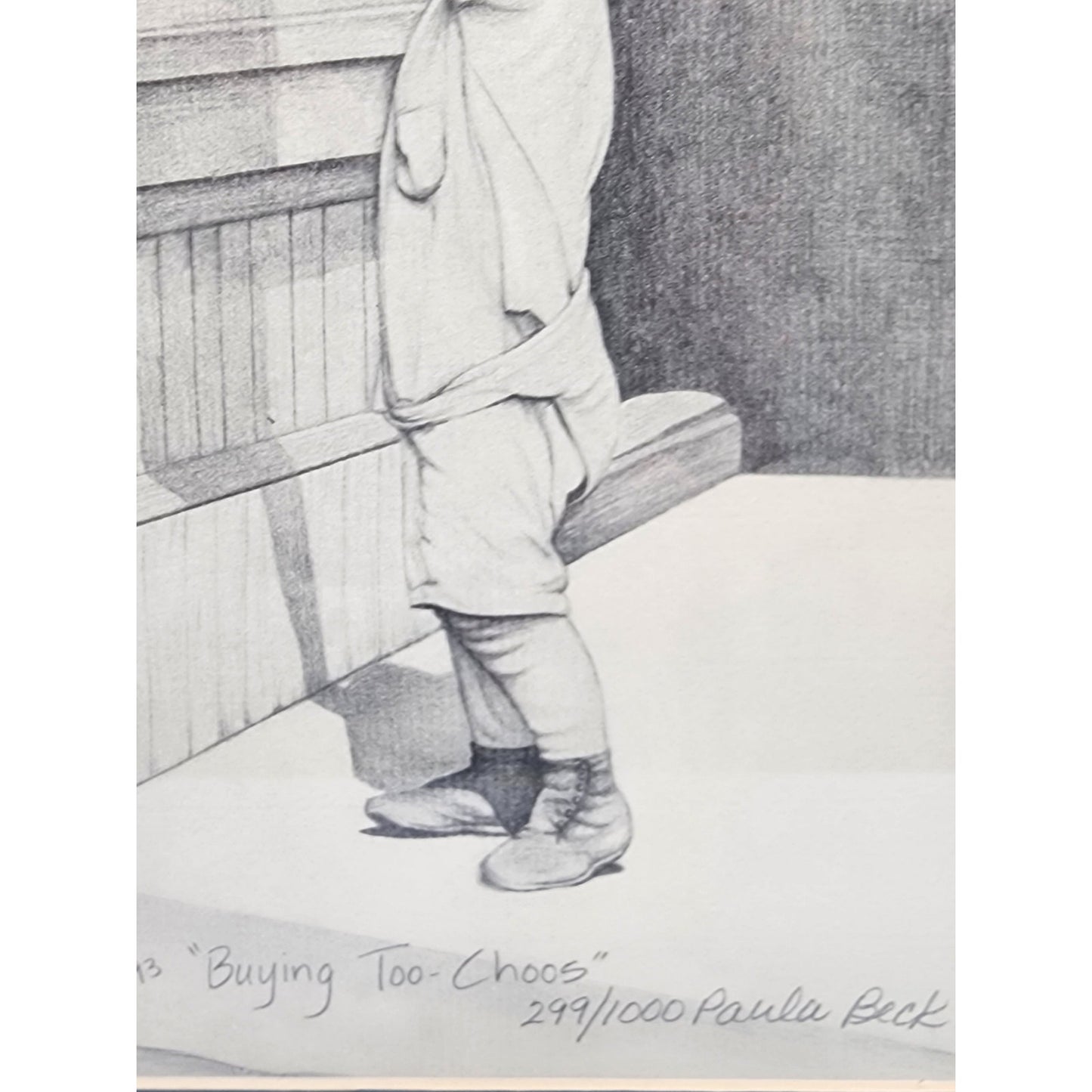 Paula Beck 1993 Signed Lithograph "Buying Too-Choos" Americana Art Ornate Frame