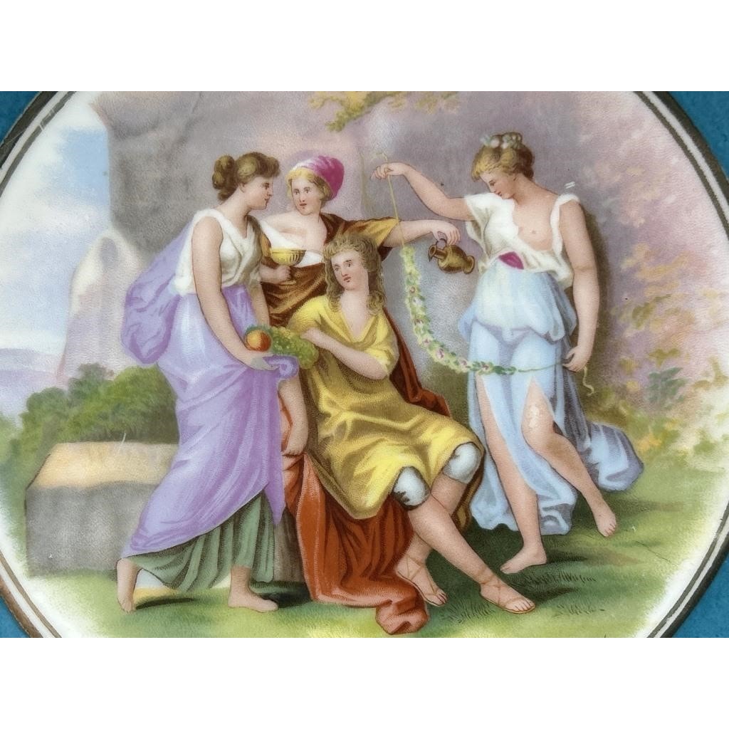 Victoria Austria Sevres Style Kaufmann Watteau Scene Plate 10" Celeste Blue 22K Gold