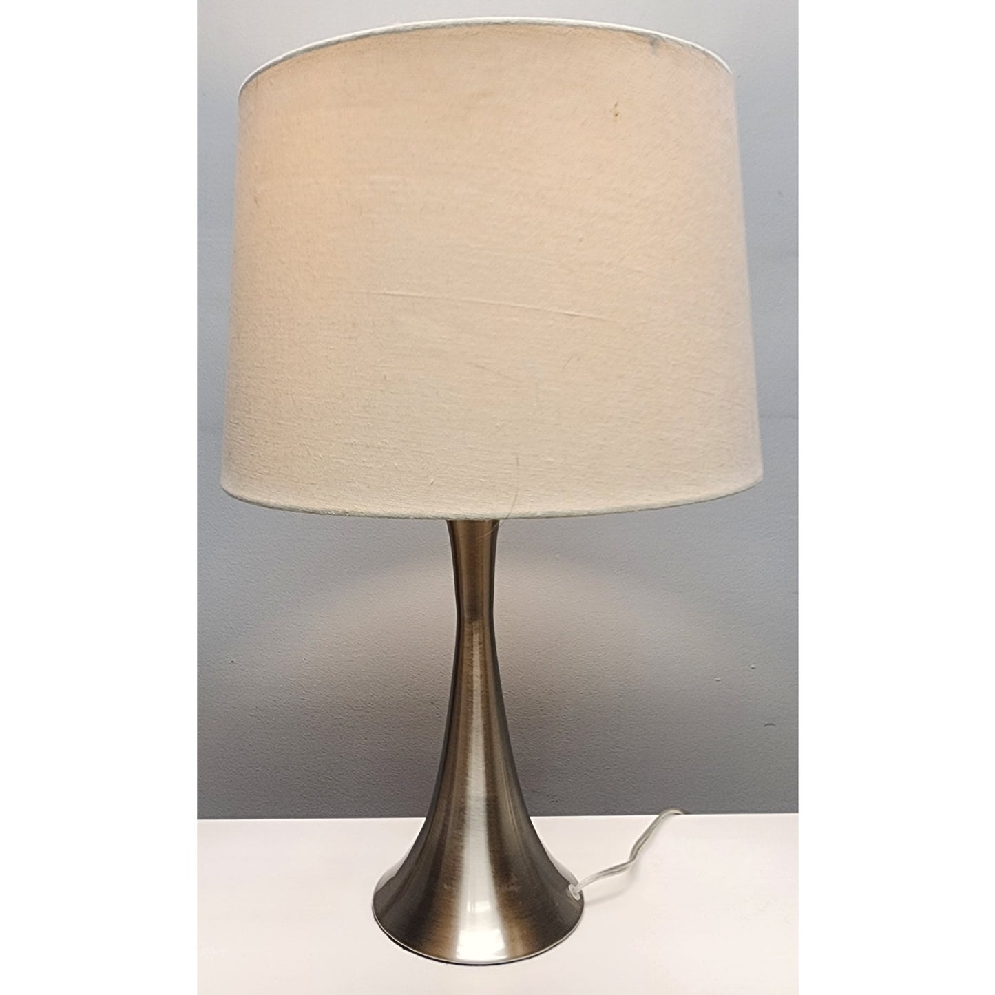 Retro Brushed Stainless Steel Table Lamp w/ Off-White Shade – 24" Tall