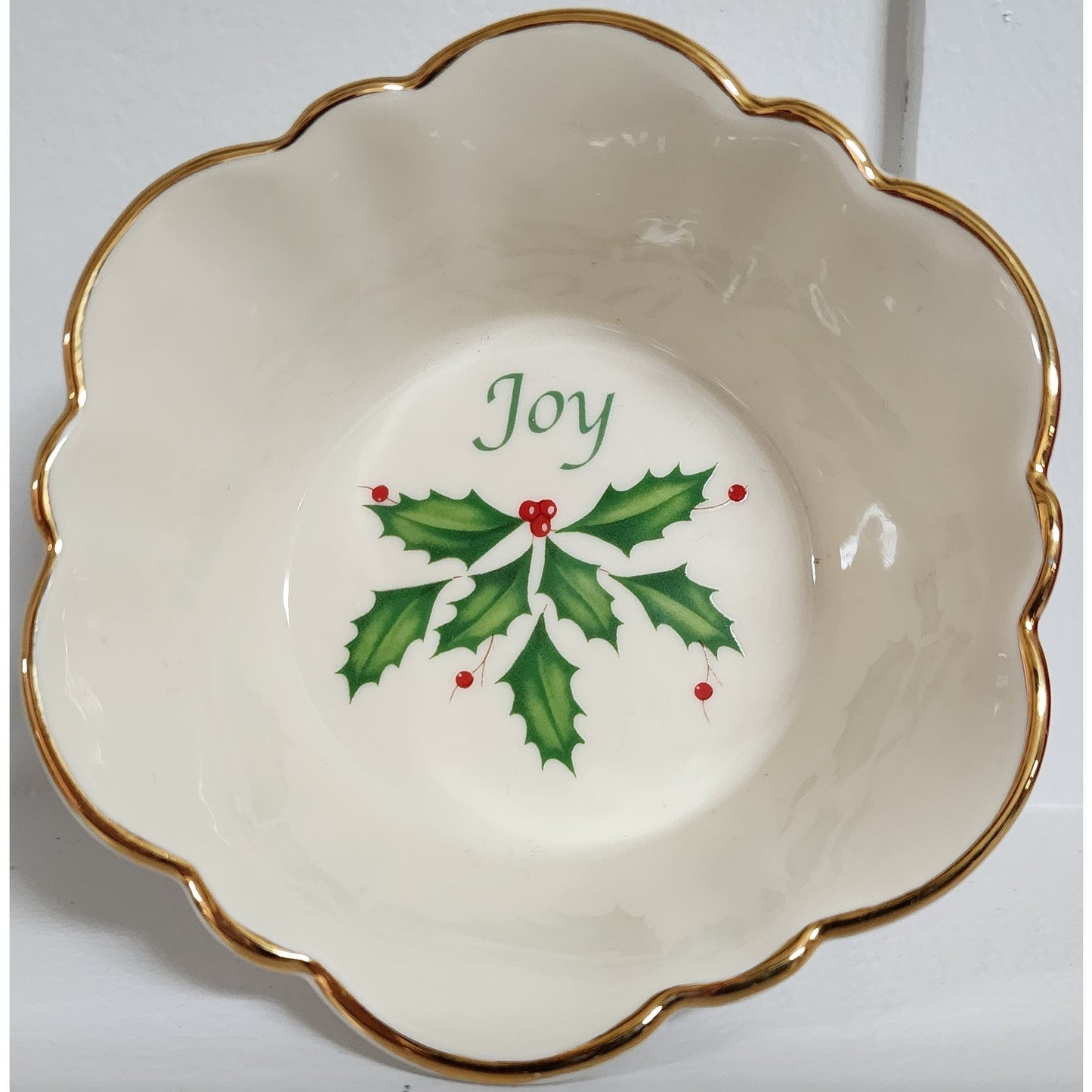 Lenox Holiday Joy Dish 4.5" Fluted 22K Gold Rim w/ Box Vintage Christmas