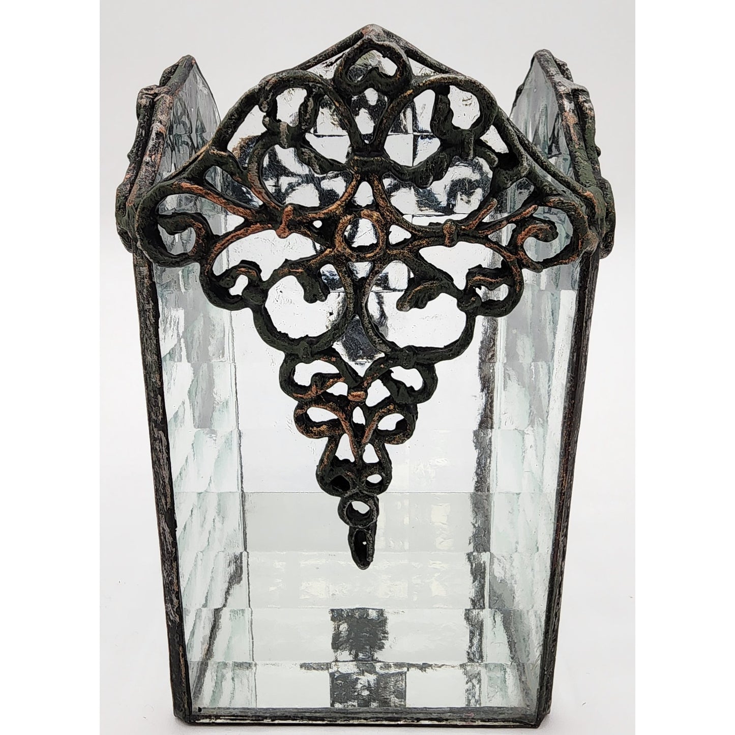 Vintage Brass & Textured Glass Votive Candle Holder w/ Mirrored Base – 6.5" Tall