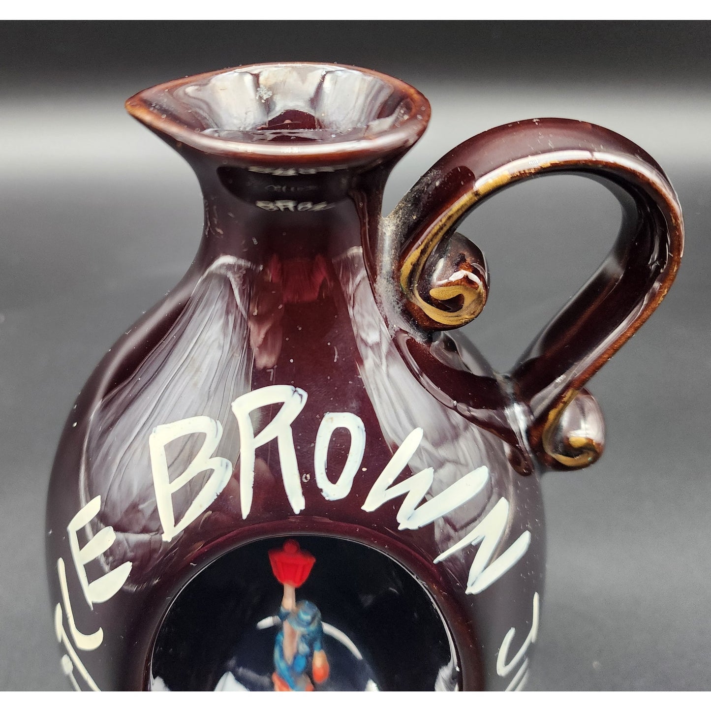 Vintage Little Brown Jug Music Box Japan Man & Lantern Rotating Figurine