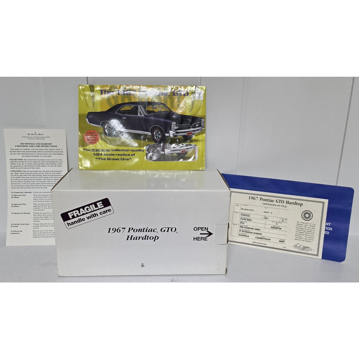 1967 Pontiac GTO Hardtop 1:24 Danbury Mint Die‑Cast NIB w/ COA Limited Ed