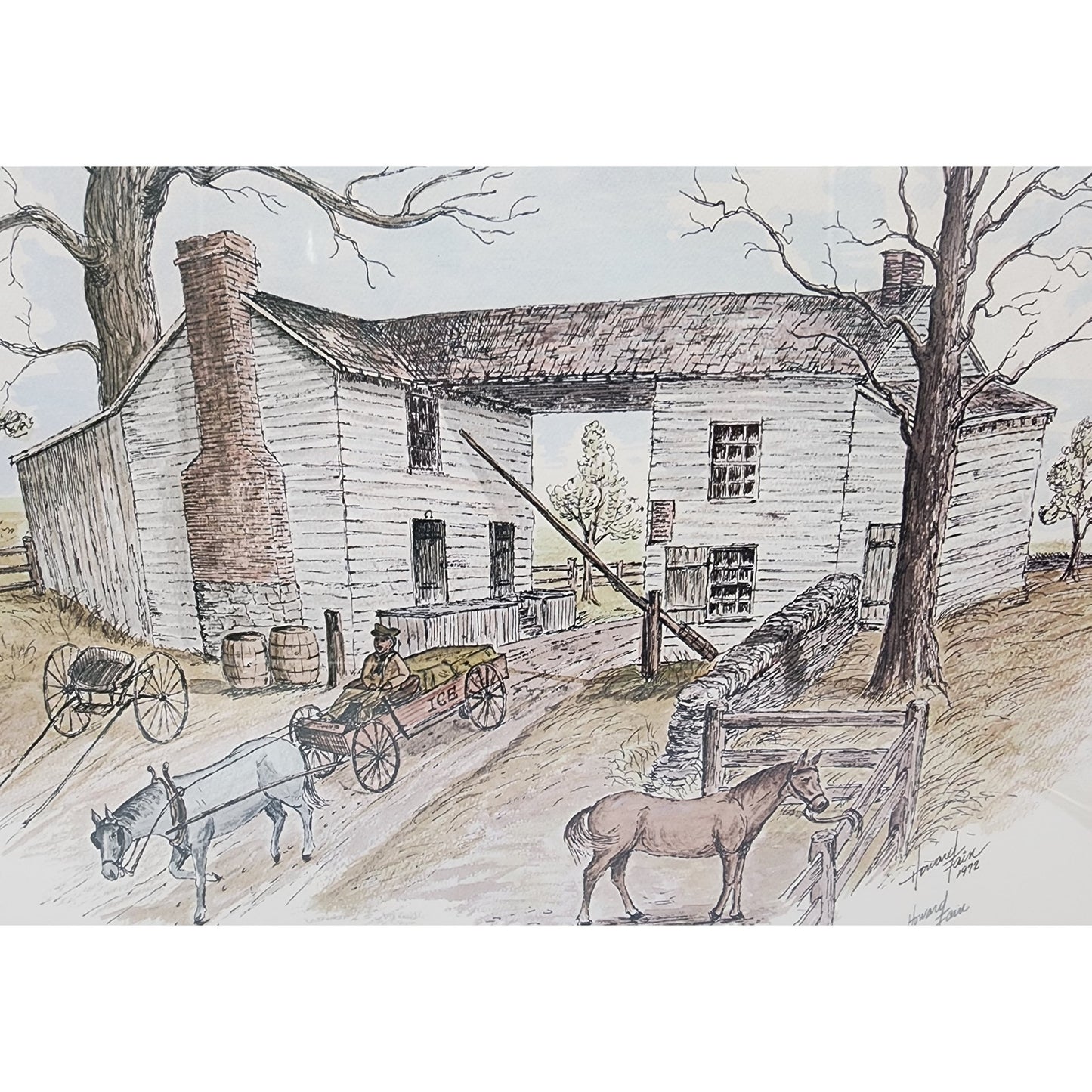 1972 Howard Fain Lithograph "The Tollgate House" Signed Framed Gold Ornate