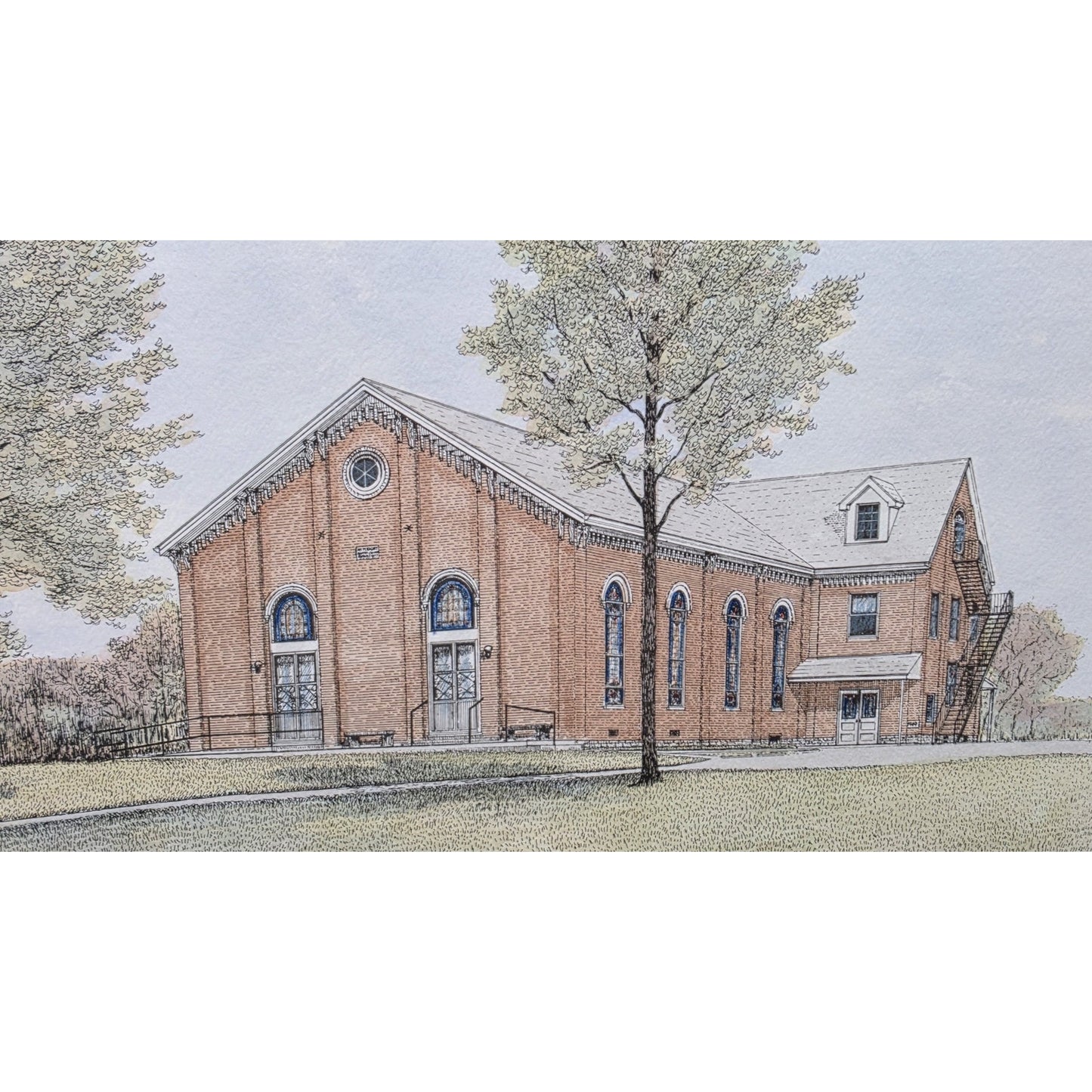 Howard Fain Signed Mt Pleasant Baptist Church 1801 Beautifully Framed Lithograph
