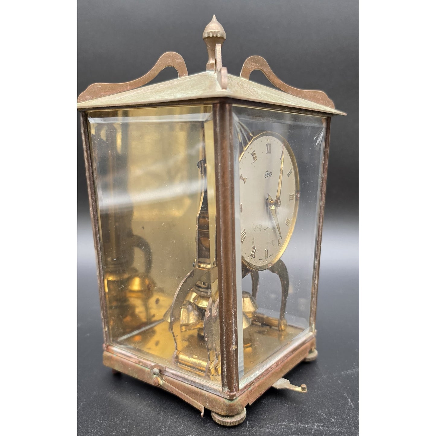 Vintage Schatz 400‑Day Torsion Clock Germany Brass & Glass Case w/ Key – Repair