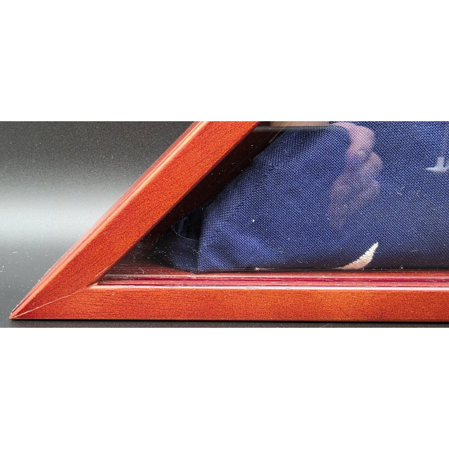 Vintage US Veteran Burial Flag in Solid Wood Triangular Display Case