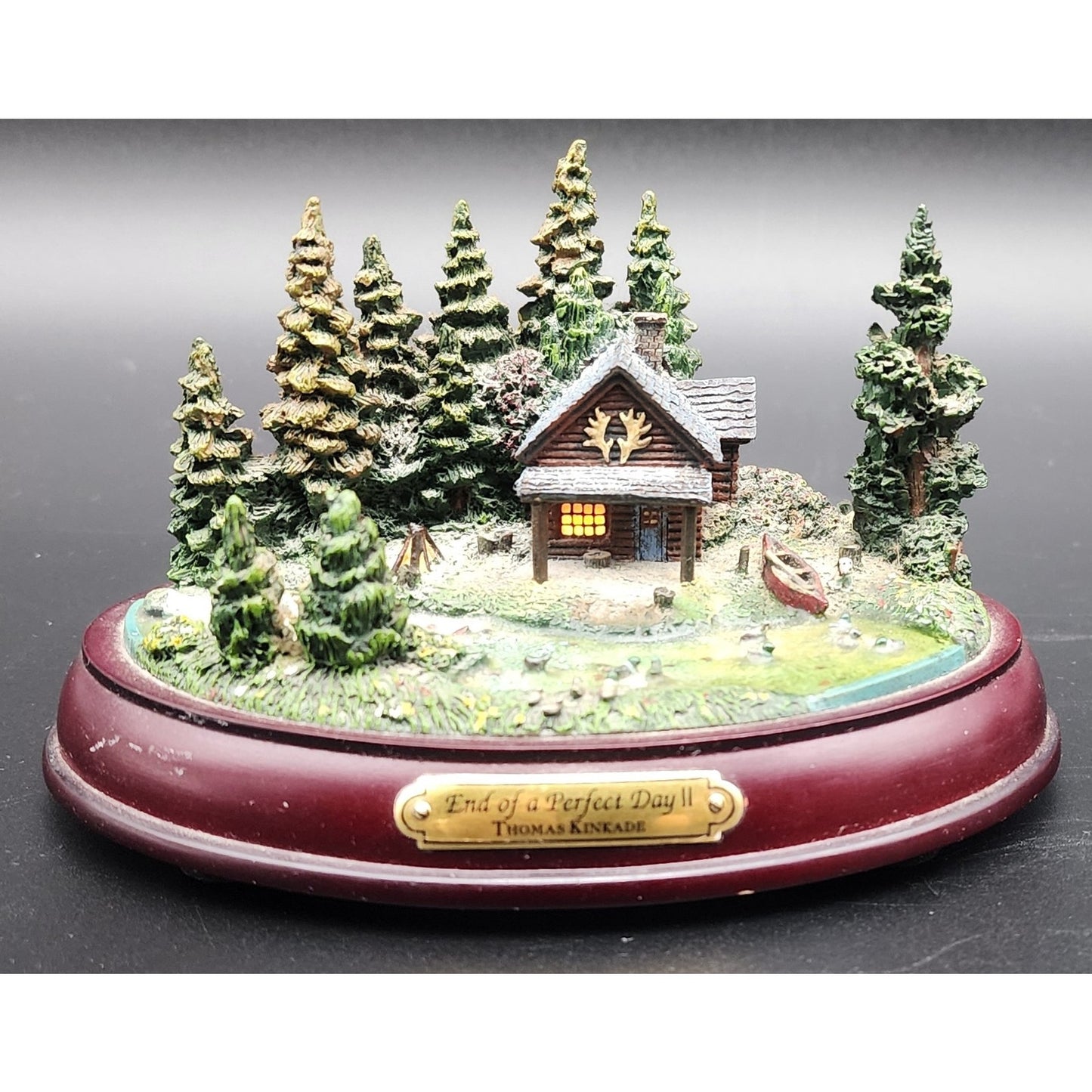 Thomas Kinkade Hawthorne Village Cabin Sculpture Set of 5 Lighted VTG (CoA on 2)