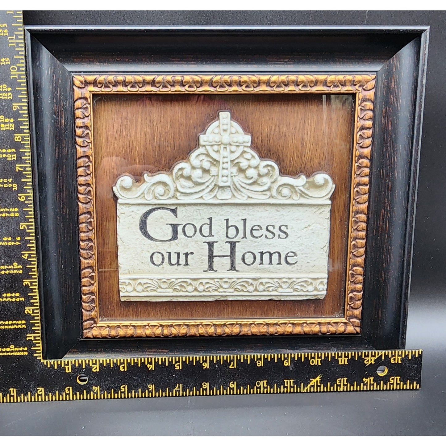 2009 “God Bless Our Home” Framed Shadowbox – Faux Walnut & Gilt, 14x13, Ready