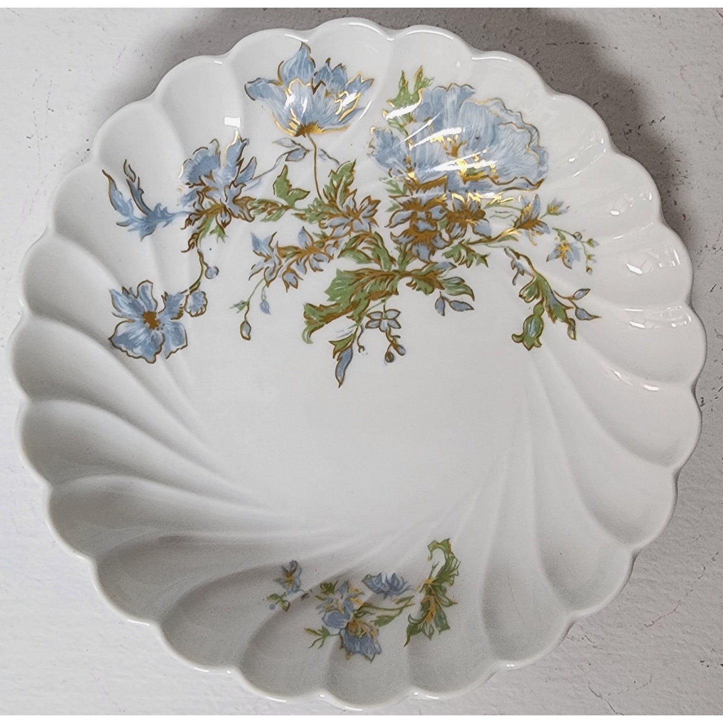Haviland Limoges France 5" Porcelain Plate Blue Florals Gold Gilt Swirl Rim Vtg