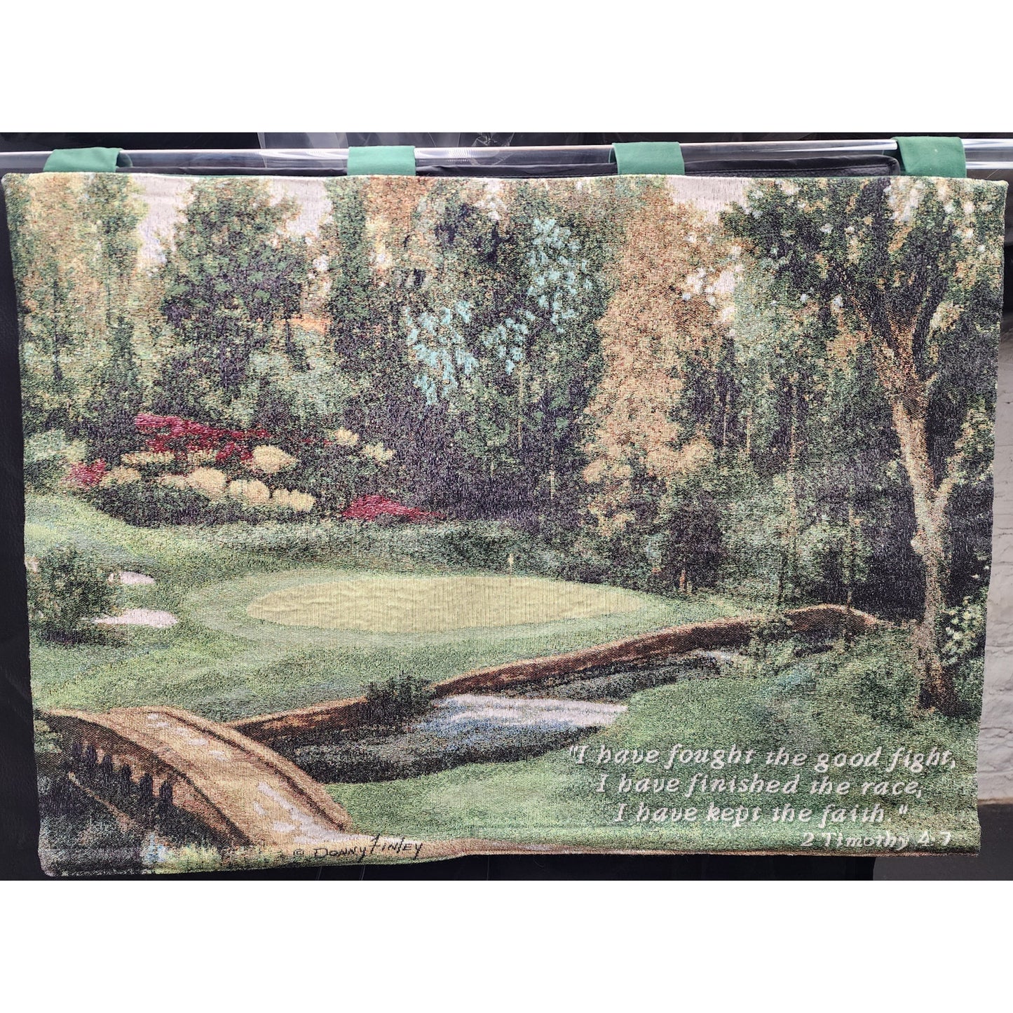 Donny Finley Golf Course Tapestry w/ 2 Timothy 4:7 & Hanging Loops 35.5"x25.5"