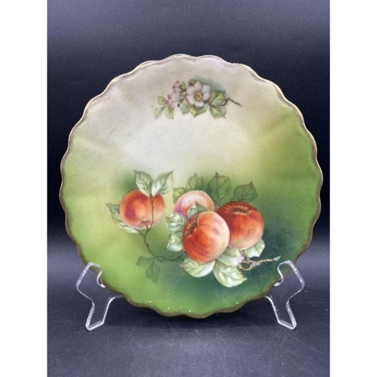 VTG Tirschenreuth Bavaria Hand Painted Porcelain Plate Apples & Blossoms, Scalloped Edge