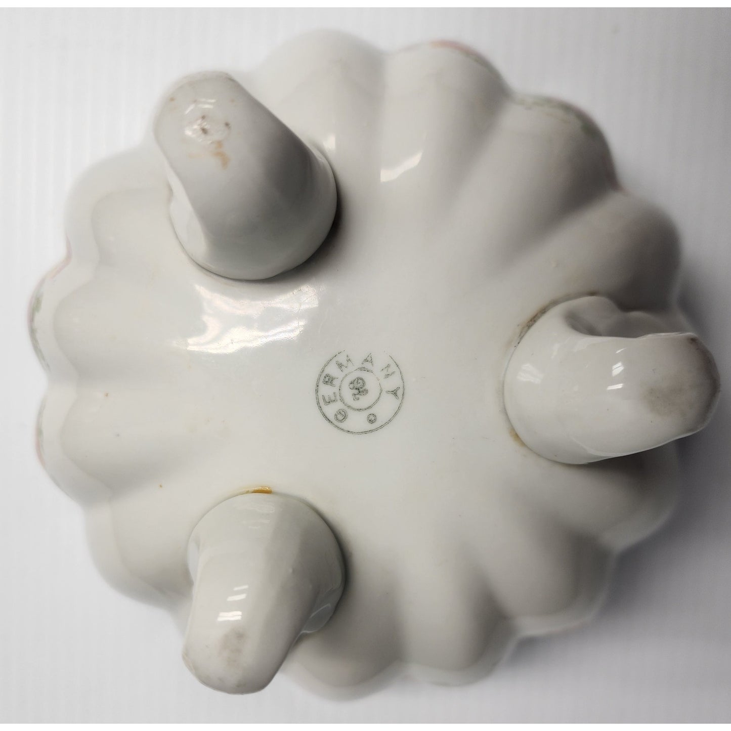 Antique German Hand Painted Porcelain Bowl Set 3pc Floral Scalloped Pedestal