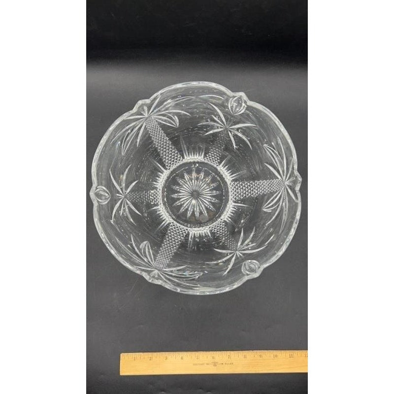 Shannon Crystal by Godinger Palm Tree Large Centerpiece Bowl 10.5" ScallopedEdge