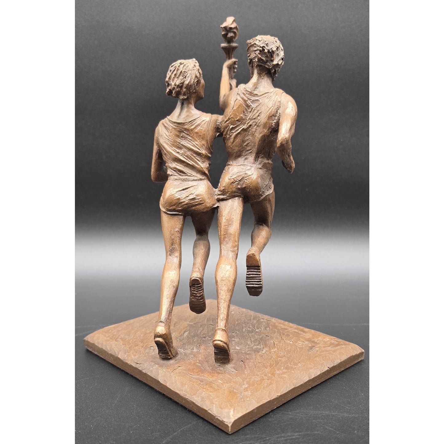 Vintage Bronze Olympic Runners Torch Sculpture 9.75" Signed Marcel Jovine